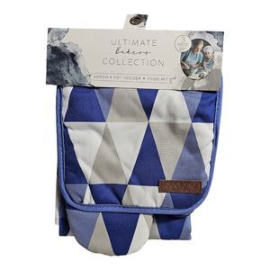 Eco One Ultimate Bakers Collection Apron Pot Holder Oven Mitt Blue Diamond Print